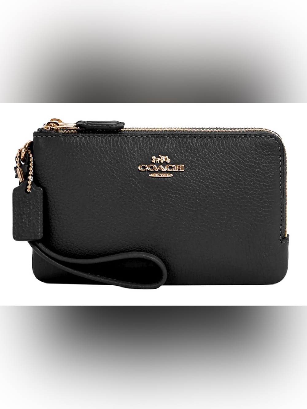 •Coach Black Pebbled Leather Double Zip Wristlet! EUC!